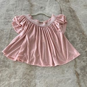 Machette Cut Out Sleeveless Top Ruffles Smocked Swing Flowy Nude Pink SZ XS